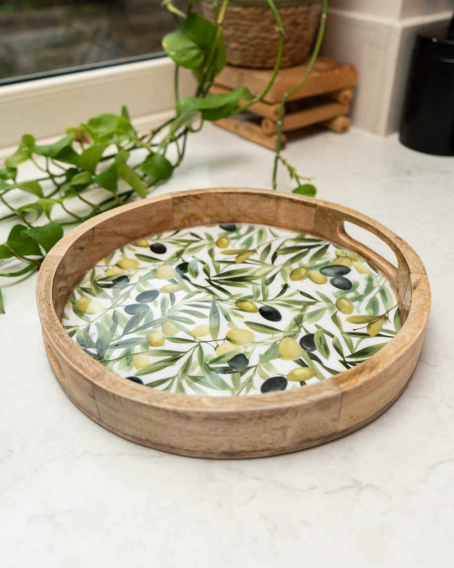 Olive Round Mango Wood Tray