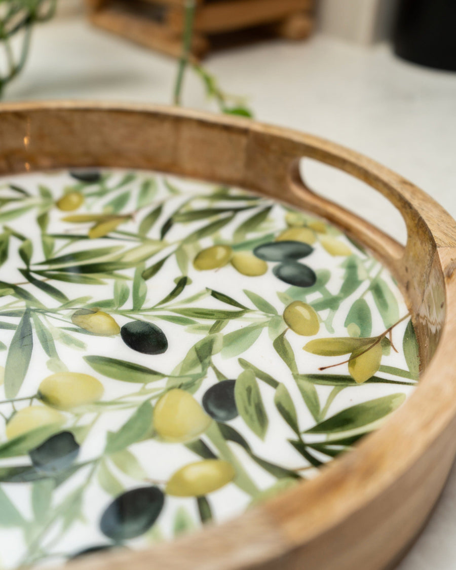 Olive Round Mango Wood Tray