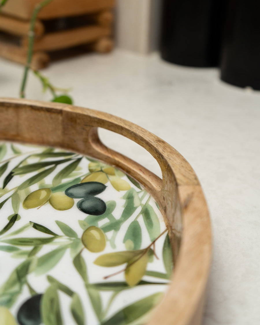 Olive Round Mango Wood Tray