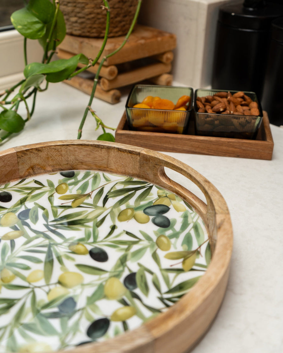 Olive Round Mango Wood Tray