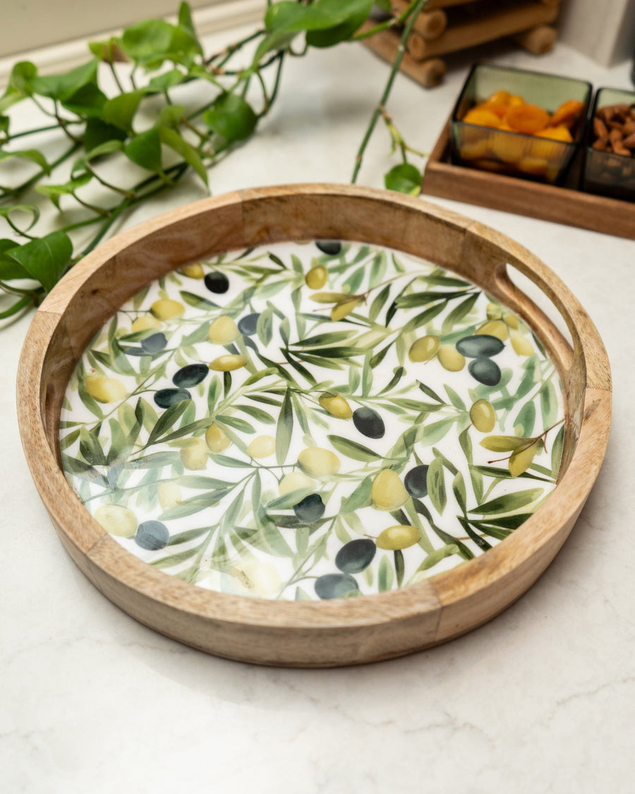 Olive Round Mango Wood Tray