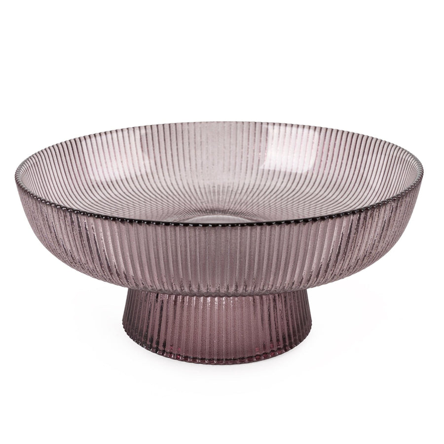 Ridged Plum Glass Pedestal Bowl