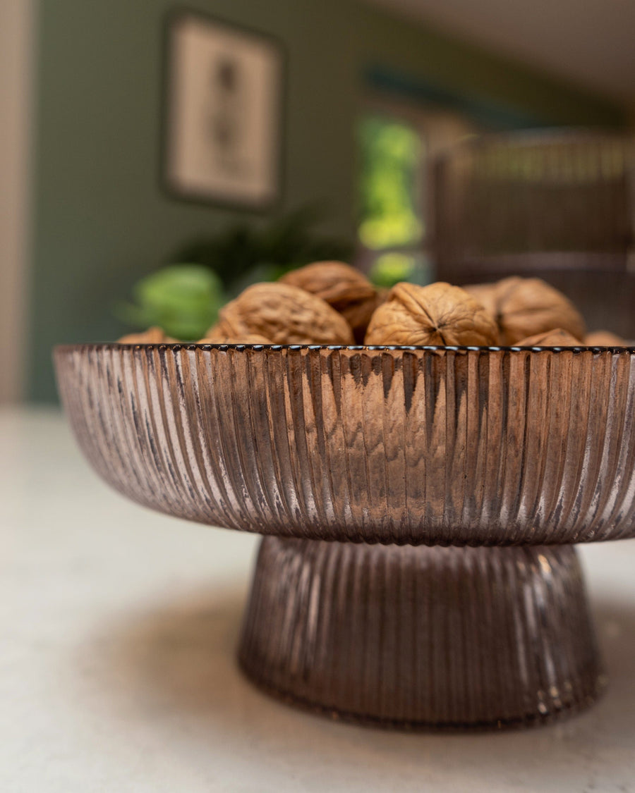 Ridged Plum Glass Pedestal Bowl