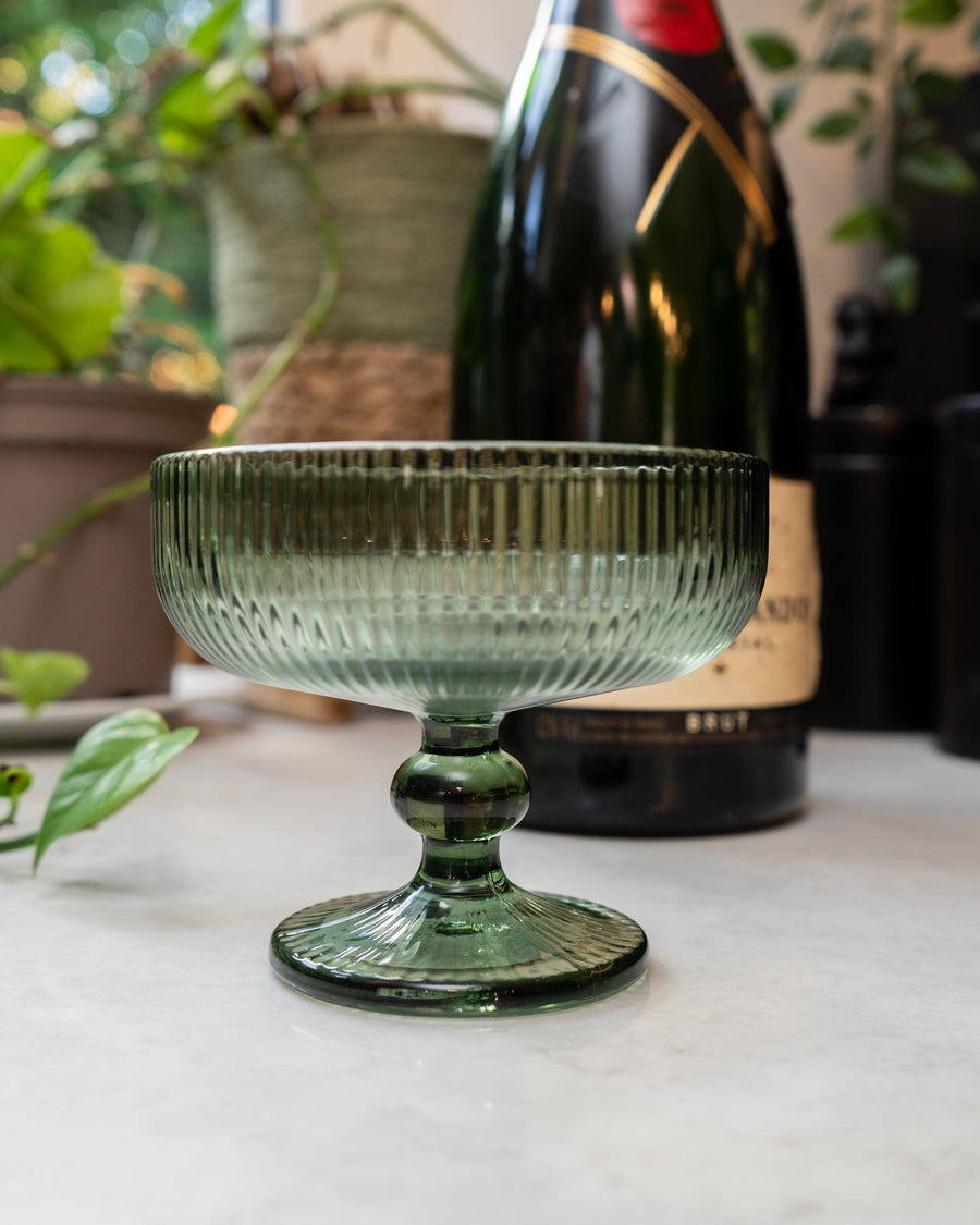 Green Stemmed Champagne Coupe Glass