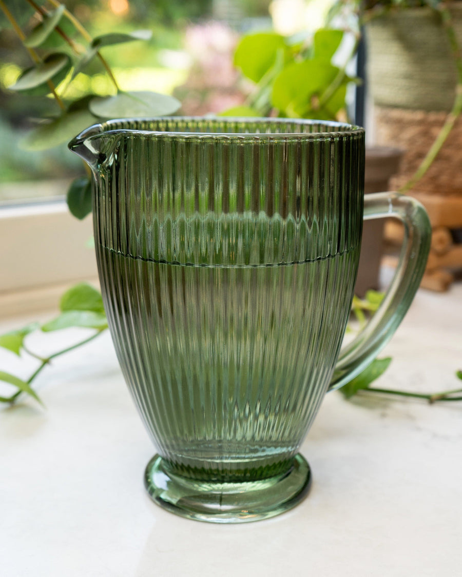 Large Green Ridged Glass Jug