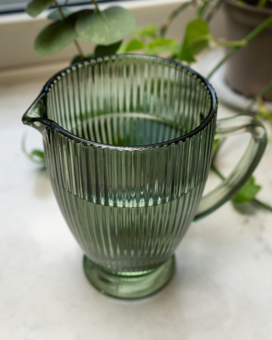 Large Green Ridged Glass Jug