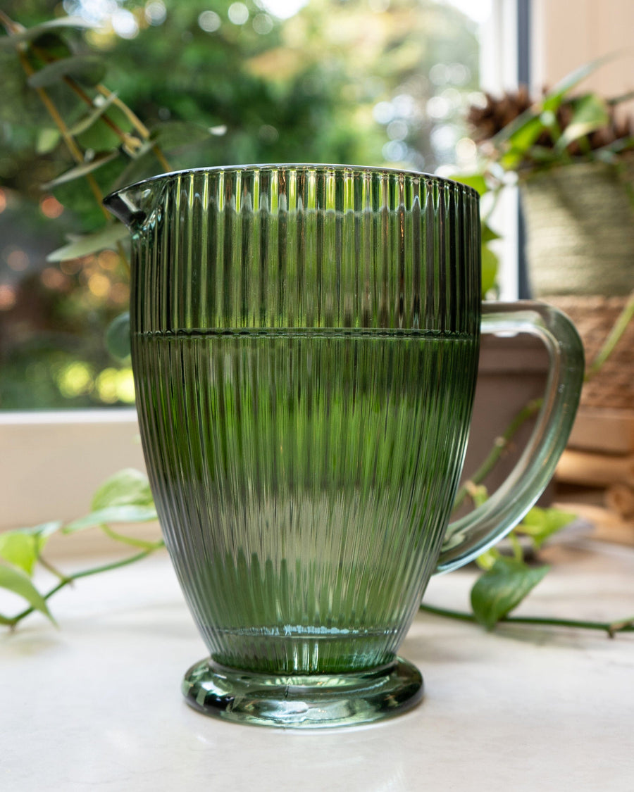 Large Green Ridged Glass Jug