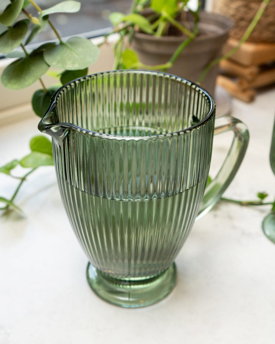 Large Green Ridged Glass Jug