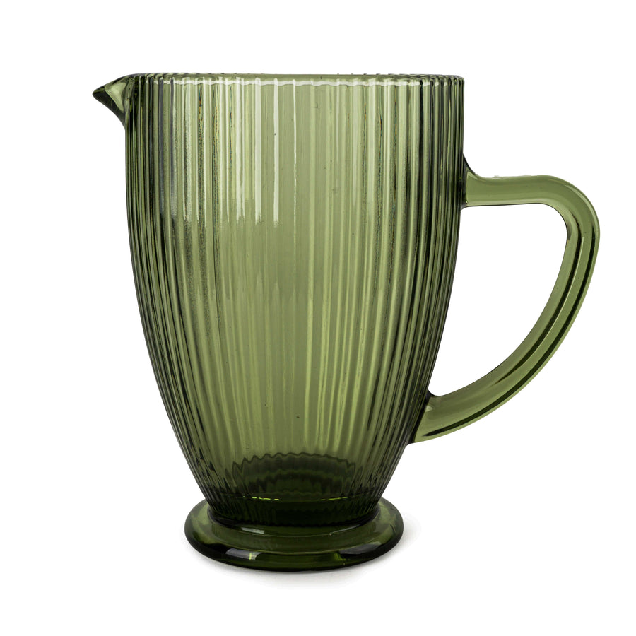 Large Green Ridged Glass Jug