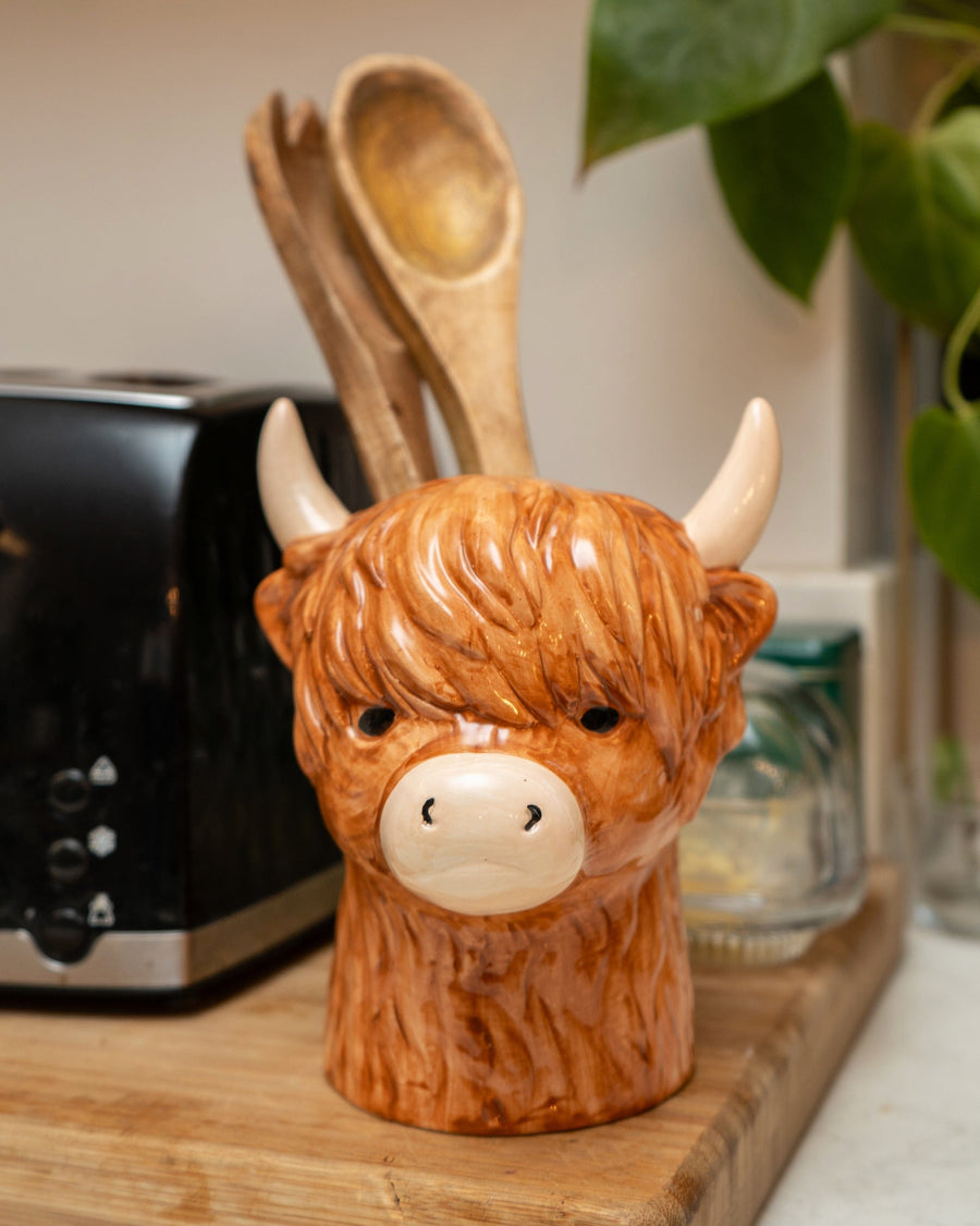 Highland Cow Ceramic Utensil Jar