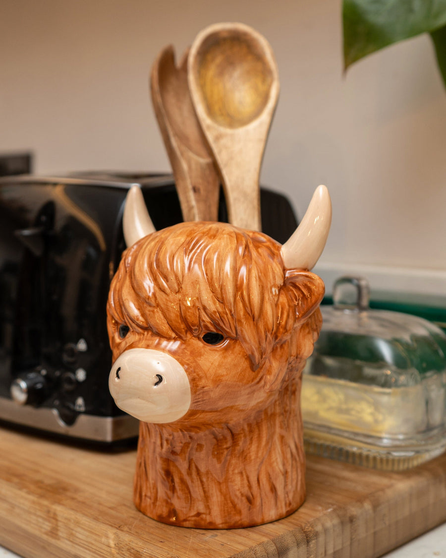 Highland Cow Ceramic Utensil Jar