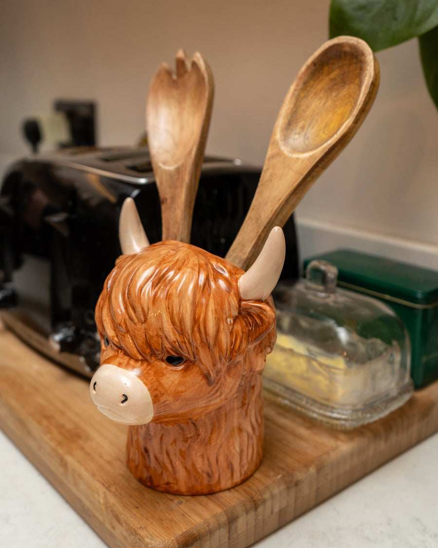 Highland Cow Ceramic Utensil Jar