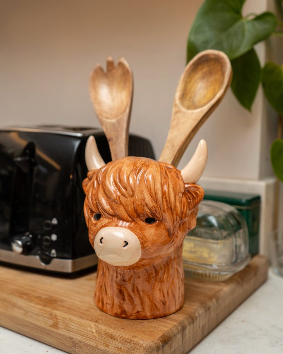 Highland Cow Ceramic Utensil Jar