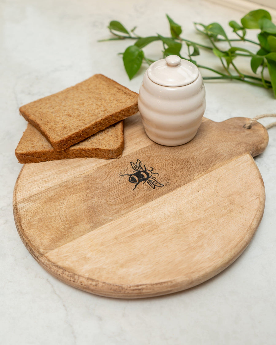 Bees Mango Wood Round Chopping Board