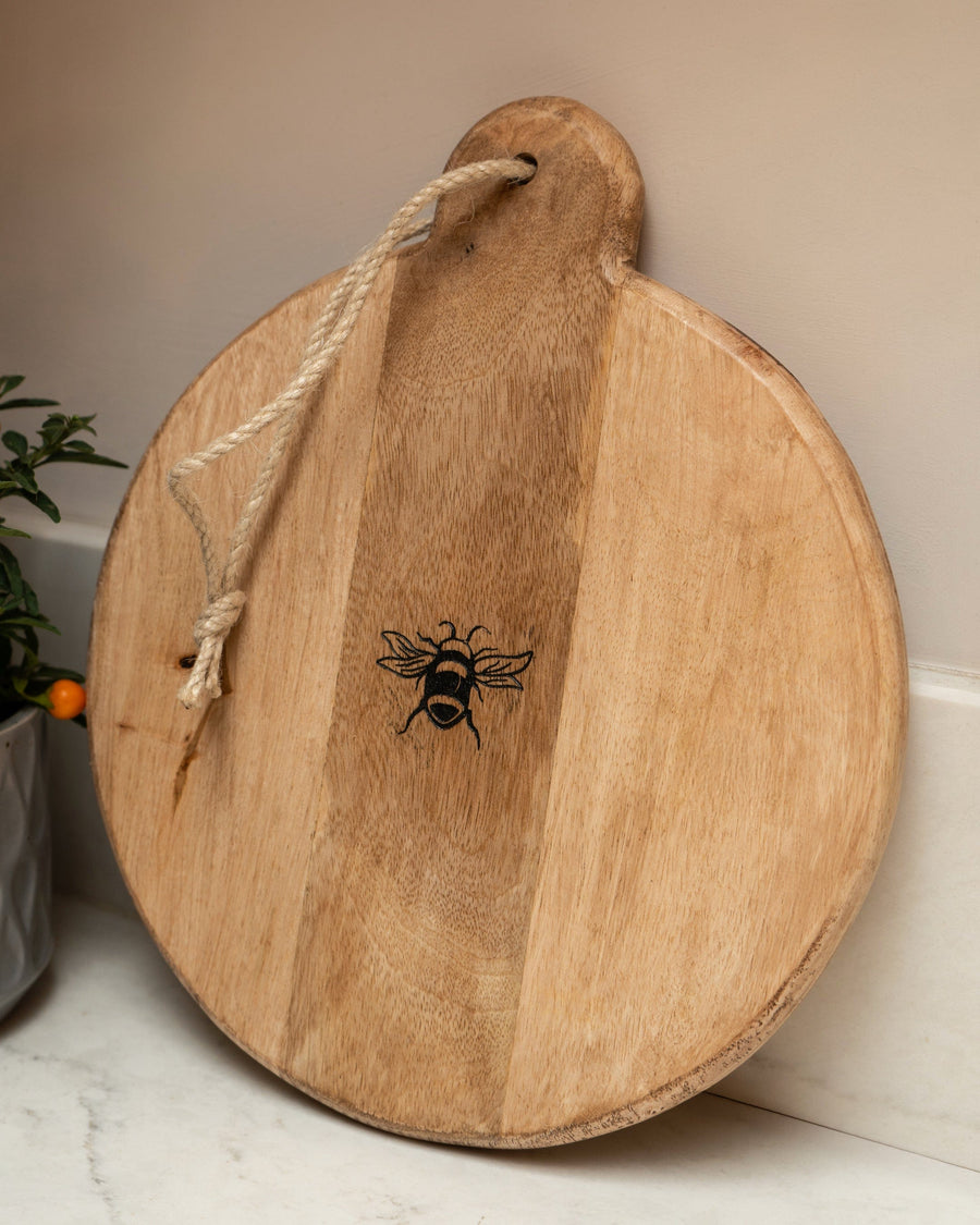 Bees Mango Wood Round Chopping Board