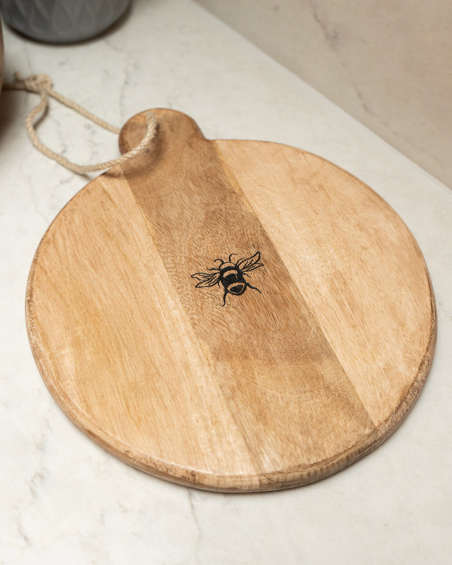 Bees Mango Wood Round Chopping Board