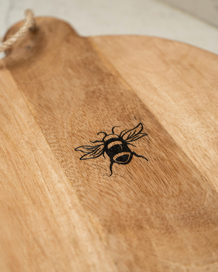 Bees Mango Wood Round Chopping Board