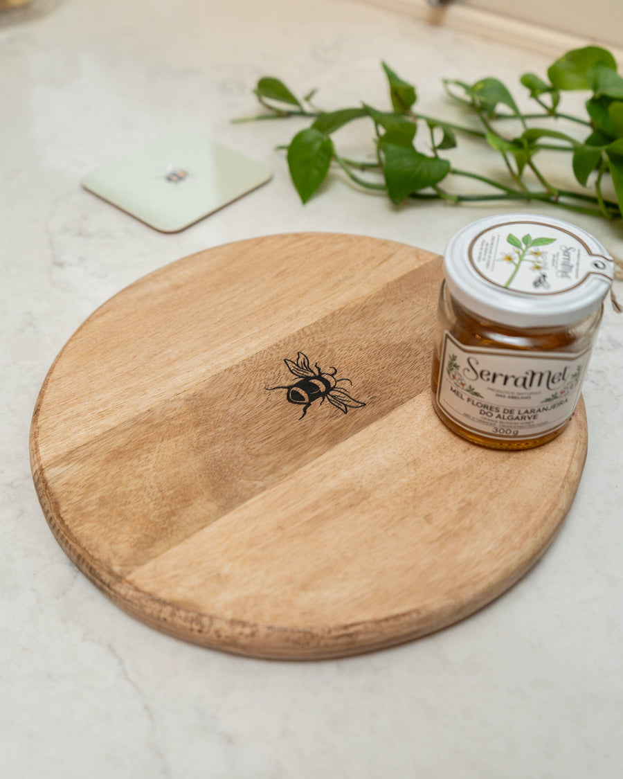 Bees Mango Wood Round Chopping Board