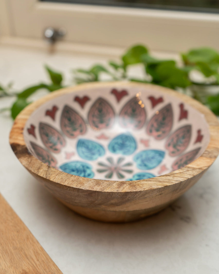 Meze Small Mango Wood & Enamel Bowl