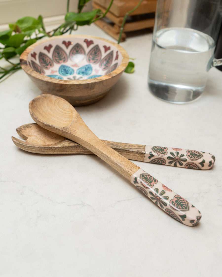 Meze Mango Wood & Enamel Serving Spoon & Fork