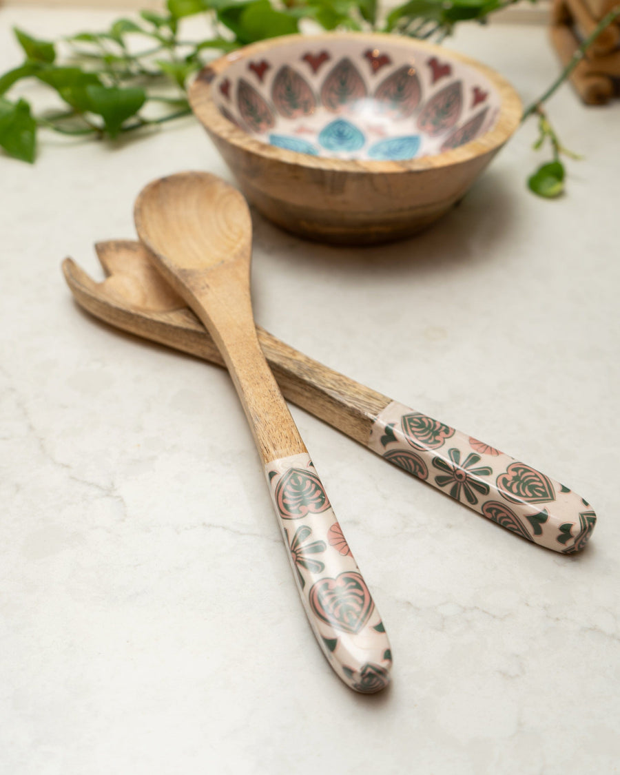 Meze Mango Wood & Enamel Serving Spoon & Fork