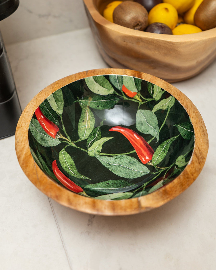 Chillies Small Mango Wood & Enamel Bowl