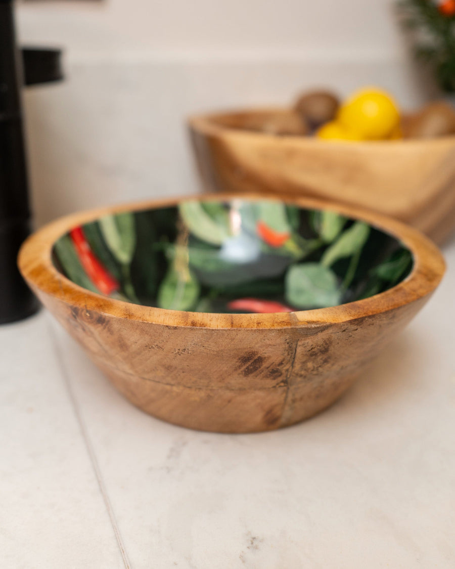 Chillies Small Mango Wood & Enamel Bowl