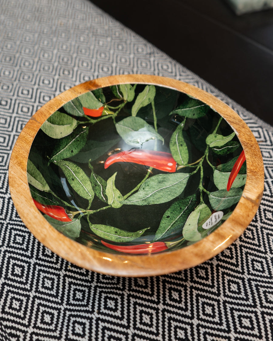 Chillies Small Mango Wood & Enamel Bowl