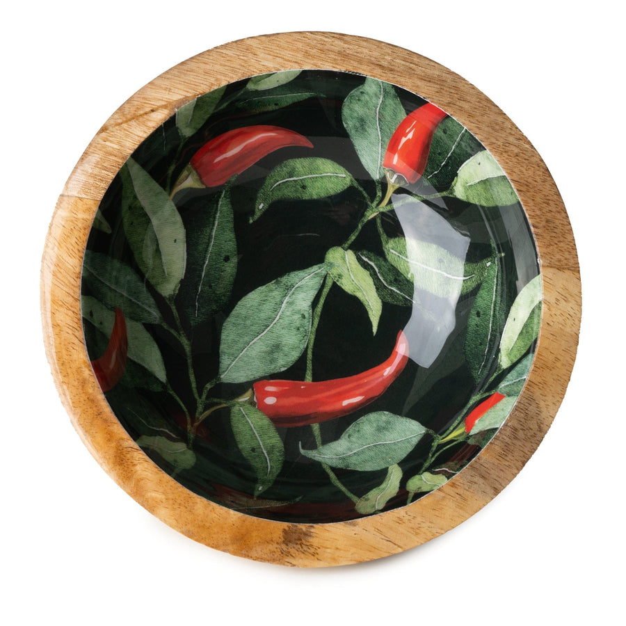 Chillies Small Mango Wood & Enamel Bowl