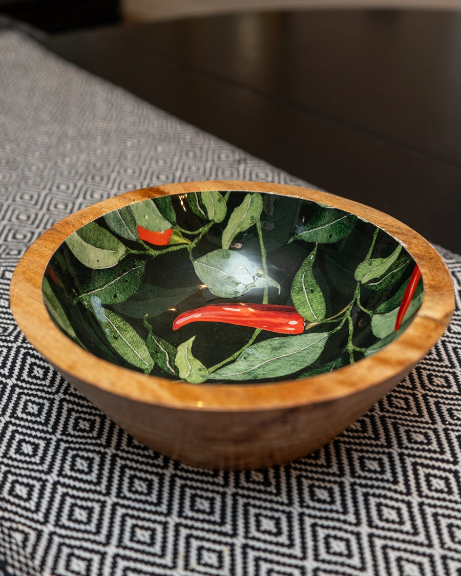 Chillies Small Mango Wood & Enamel Bowl