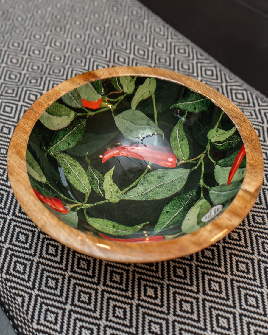 Chillies Small Mango Wood & Enamel Bowl