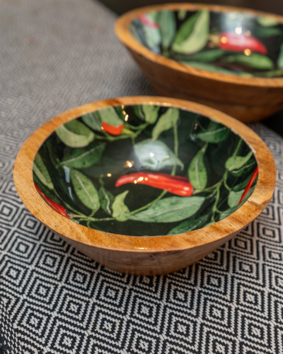 Chillies Small Mango Wood & Enamel Bowl