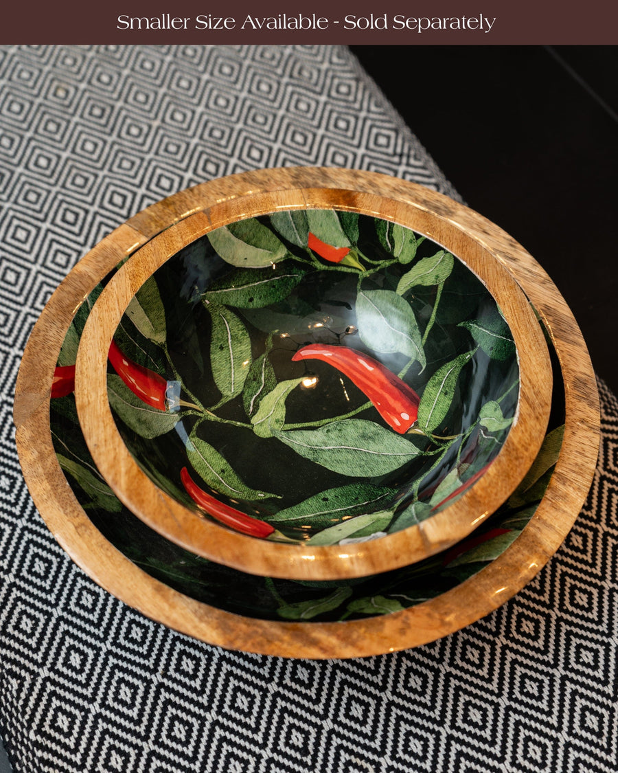 Chillies Large Mango Wood & Enamel Bowl