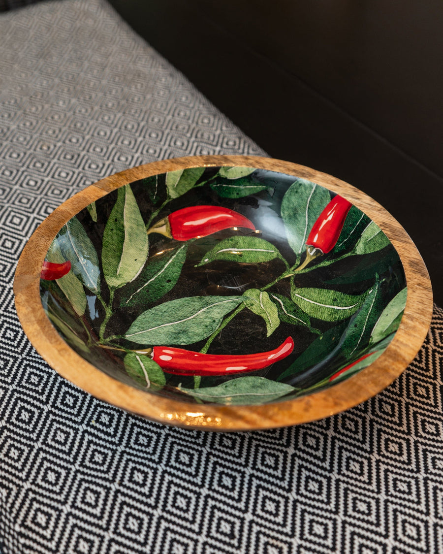 Chillies Large Mango Wood & Enamel Bowl