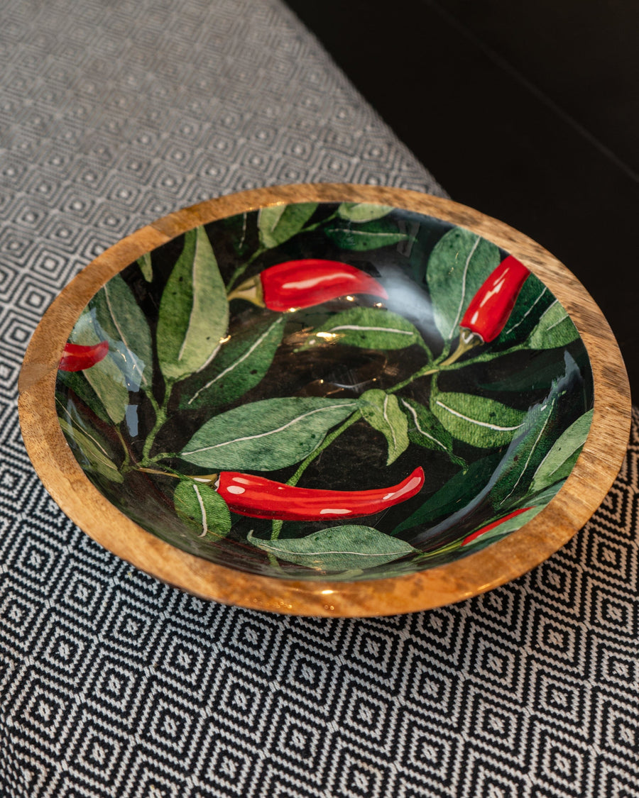 Chillies Large Mango Wood & Enamel Bowl