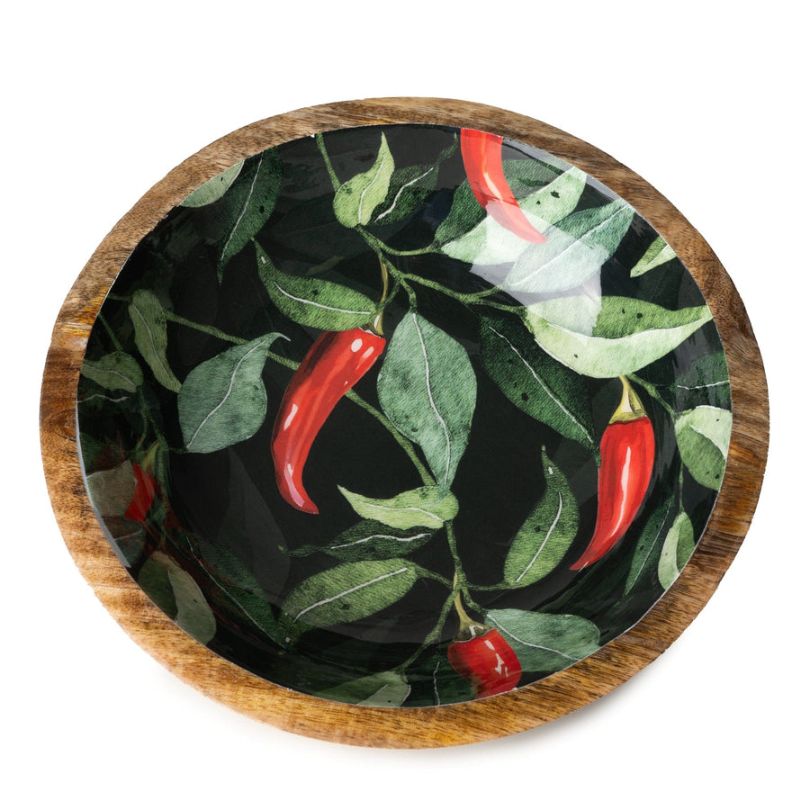 Chillies Large Mango Wood & Enamel Bowl