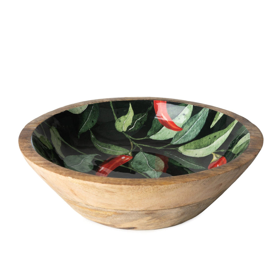 Chillies Large Mango Wood & Enamel Bowl