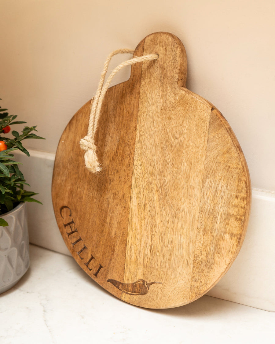 Chillies Mango Wood Round Chopping Board