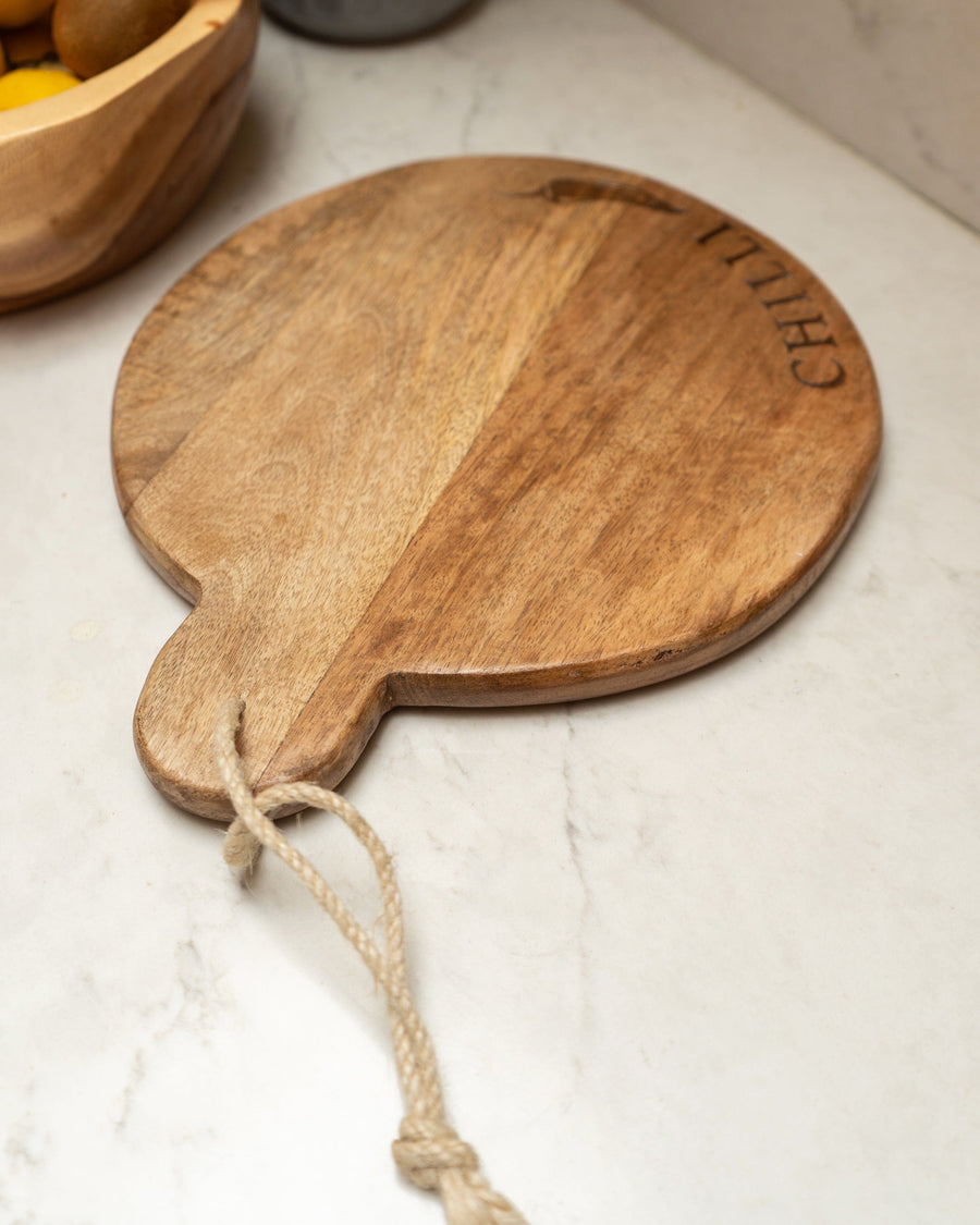 Chillies Mango Wood Round Chopping Board