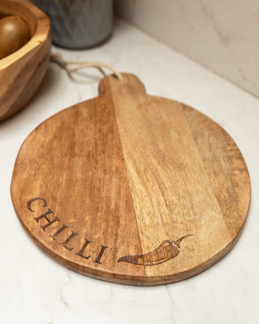 Chillies Mango Wood Round Chopping Board