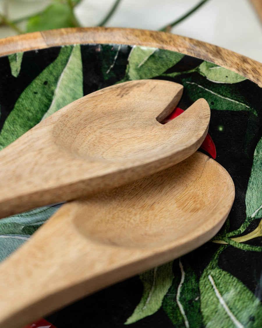 Chillies Mango Wood & Enamel Serving Spoon & Fork