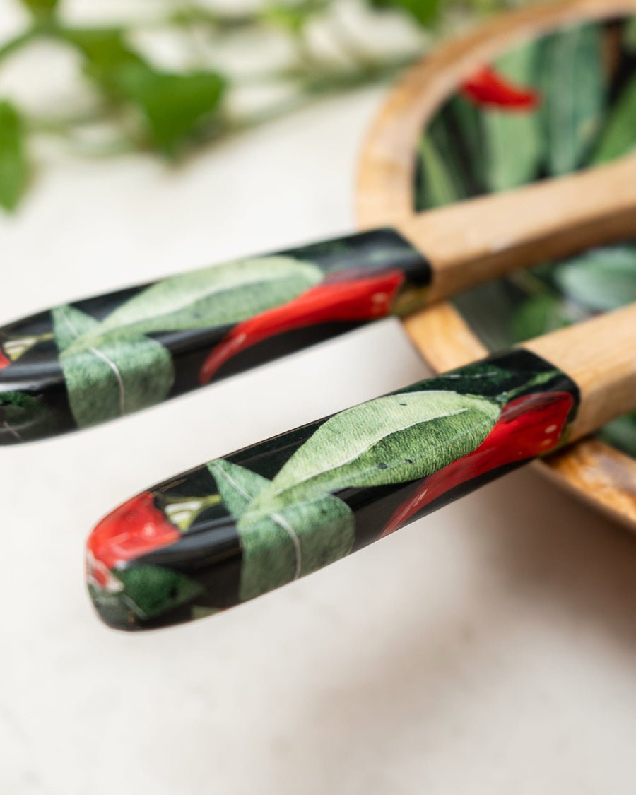 Chillies Mango Wood & Enamel Serving Spoon & Fork