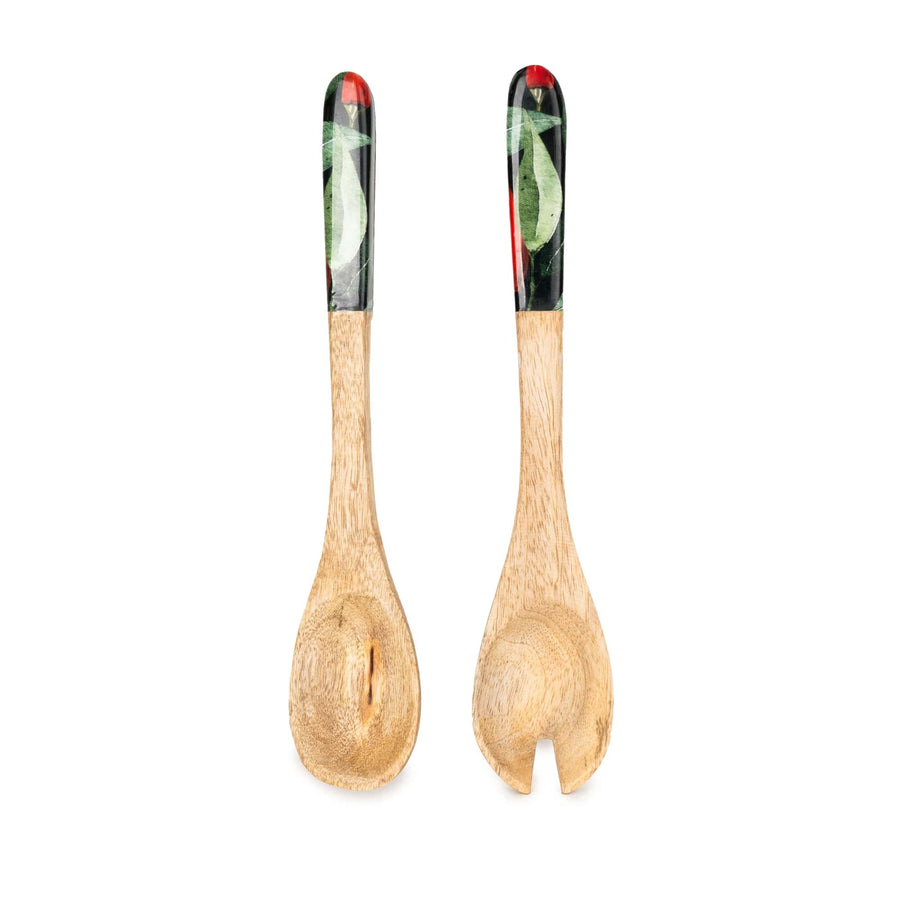 Chillies Mango Wood & Enamel Serving Spoon & Fork