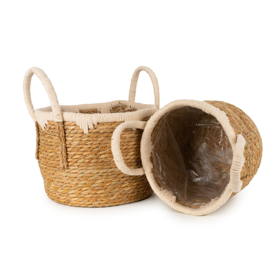 Set of 2 Straw Baskets with Handles