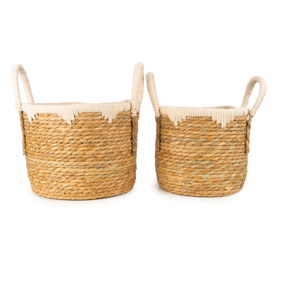 Set of 2 Straw Baskets with Handles