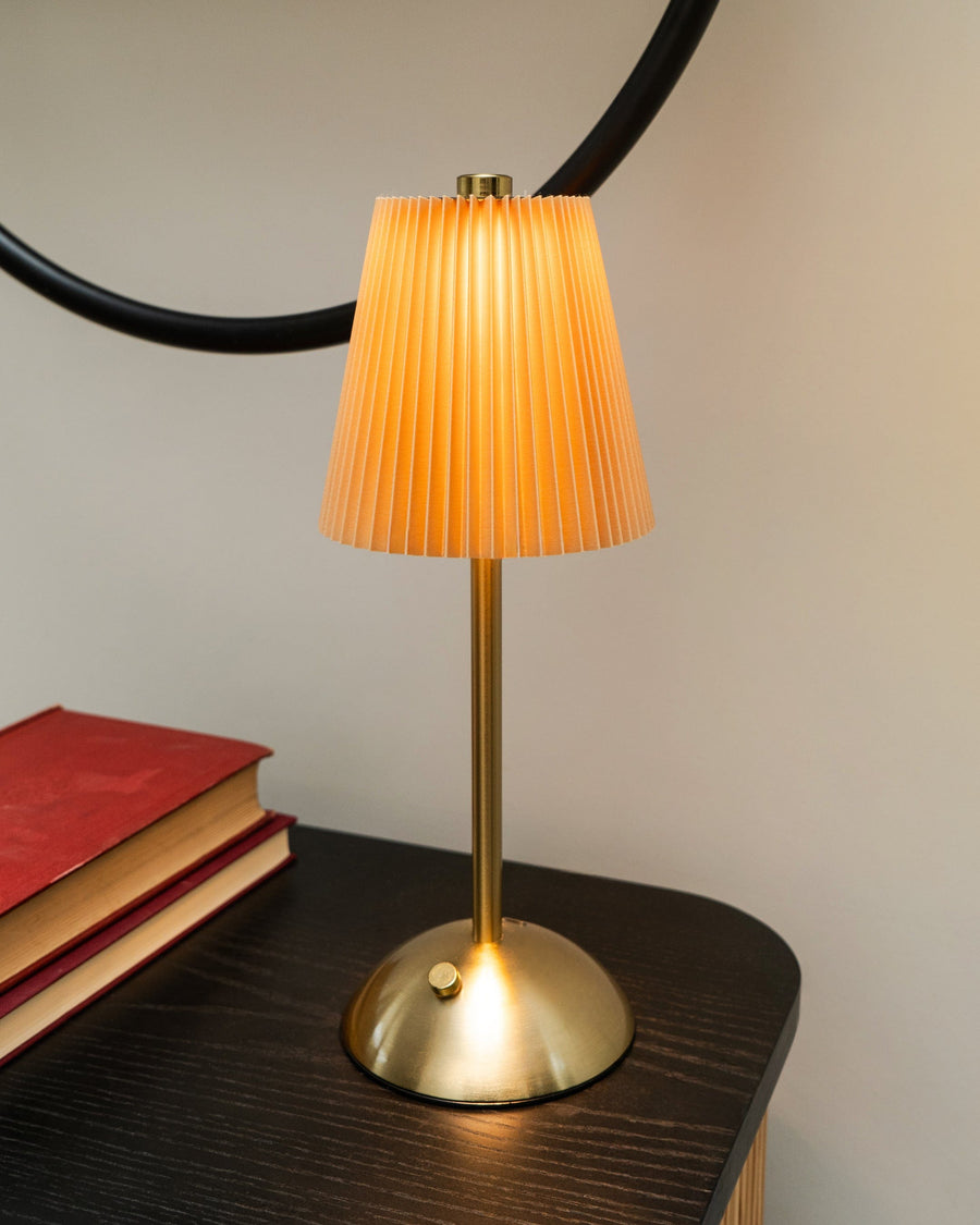 Metal LED Table Lamp with Pleated Shade - Taupe