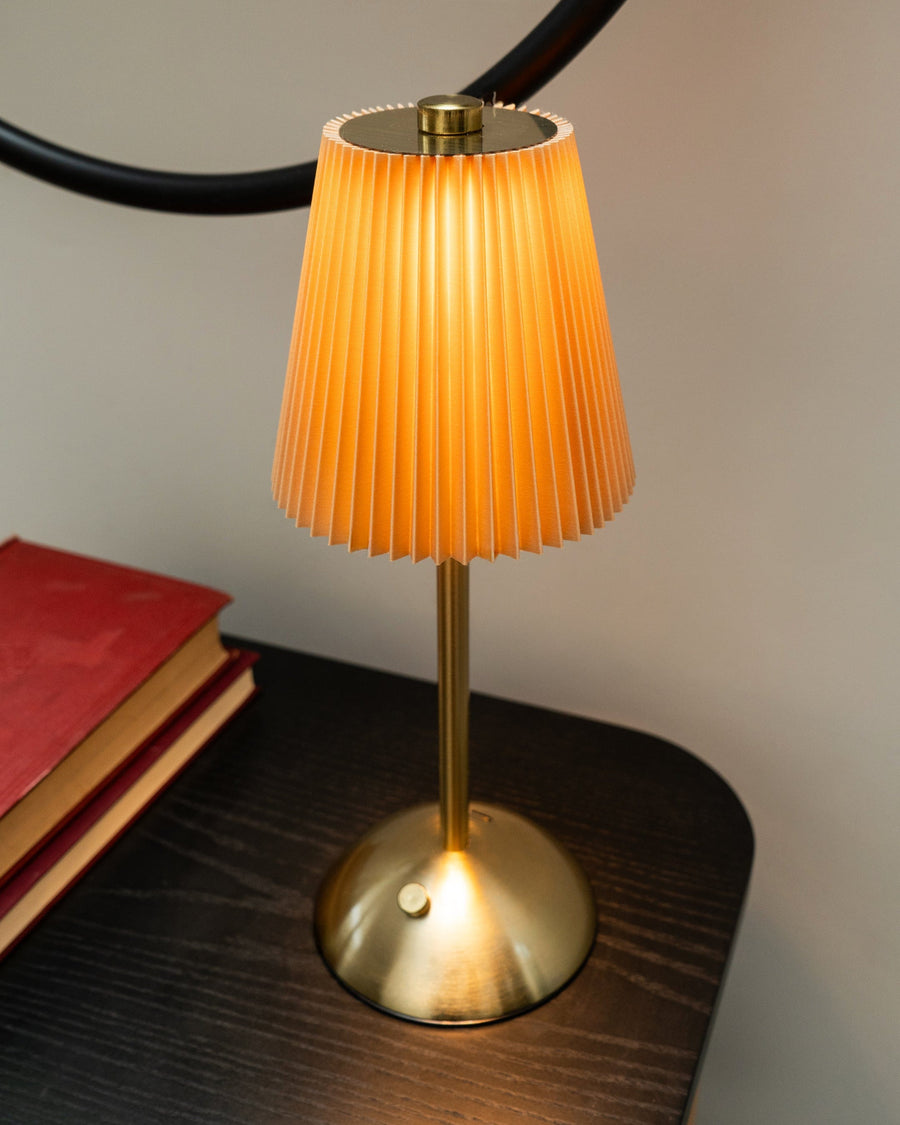 Metal LED Table Lamp with Pleated Shade - Taupe