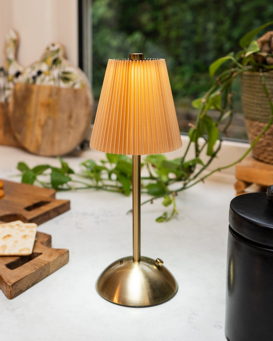 Metal LED Table Lamp with Pleated Shade - Taupe