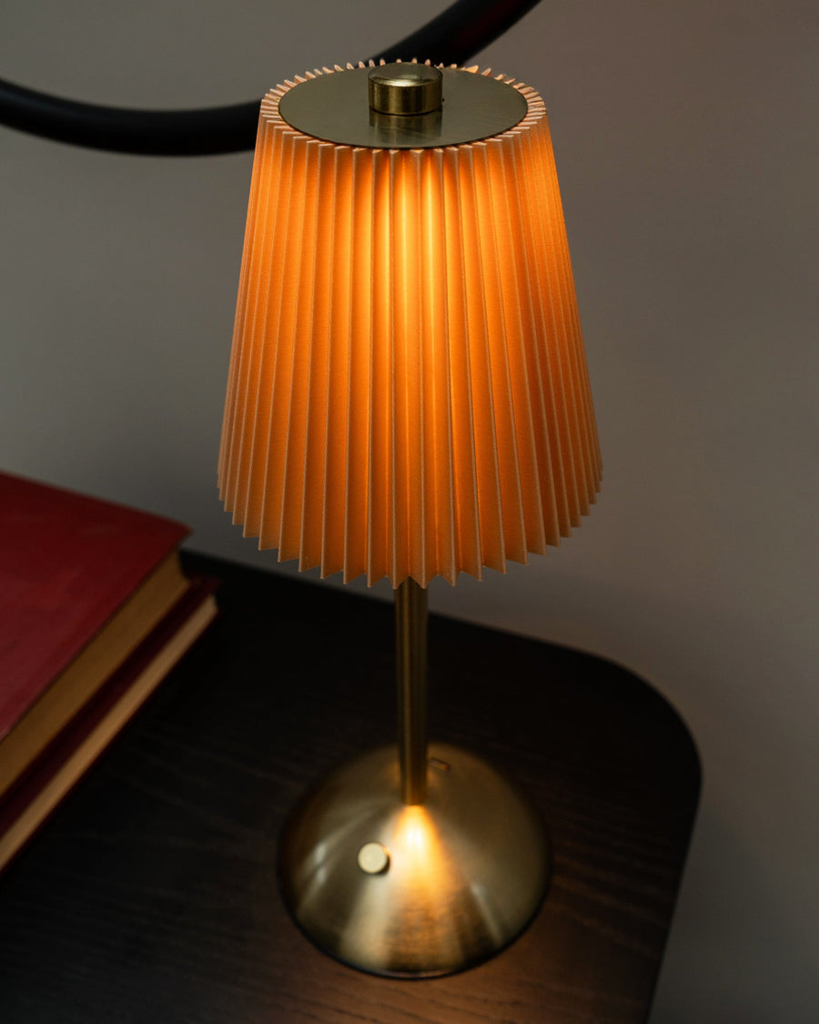 Metal LED Table Lamp with Pleated Shade - Taupe