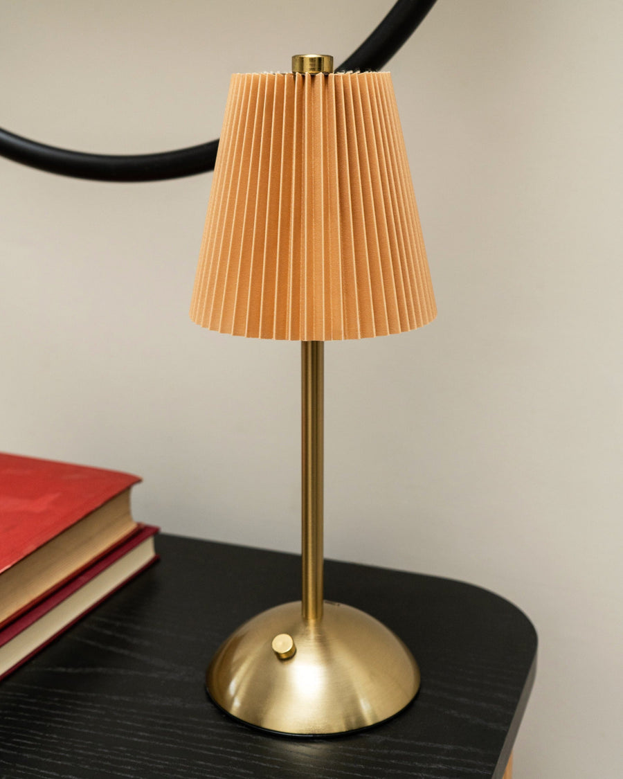 Metal LED Table Lamp with Pleated Shade - Taupe